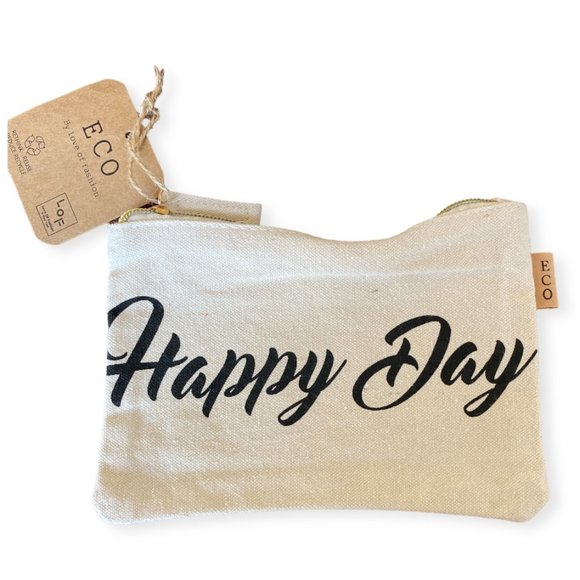 5/$25❣️ HAPPY DAY Canvas Zip Pouch Makeup Bag - Picture 1 of 8